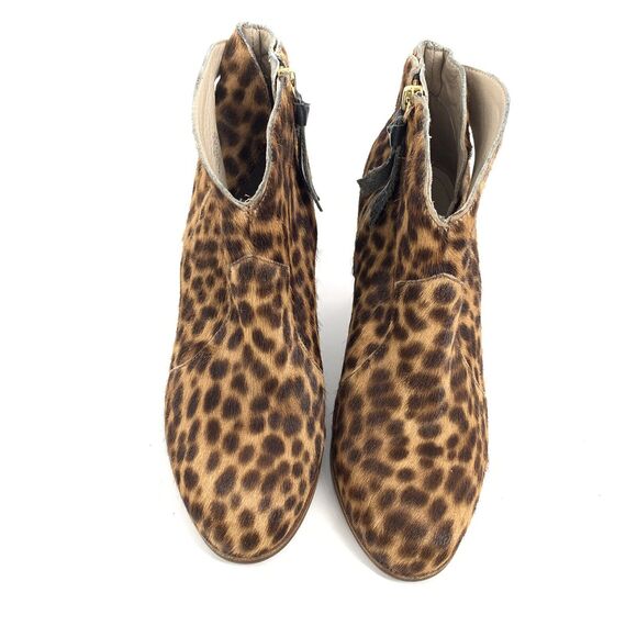 Boden Hoxton Calf Hair Leopard Print Ankle Boots 38 7 Womens Brown Low Booties - Picture 2 of 10
